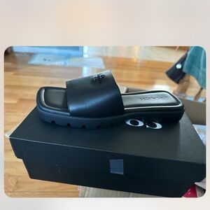 Coach Black Leather Slide Sandals